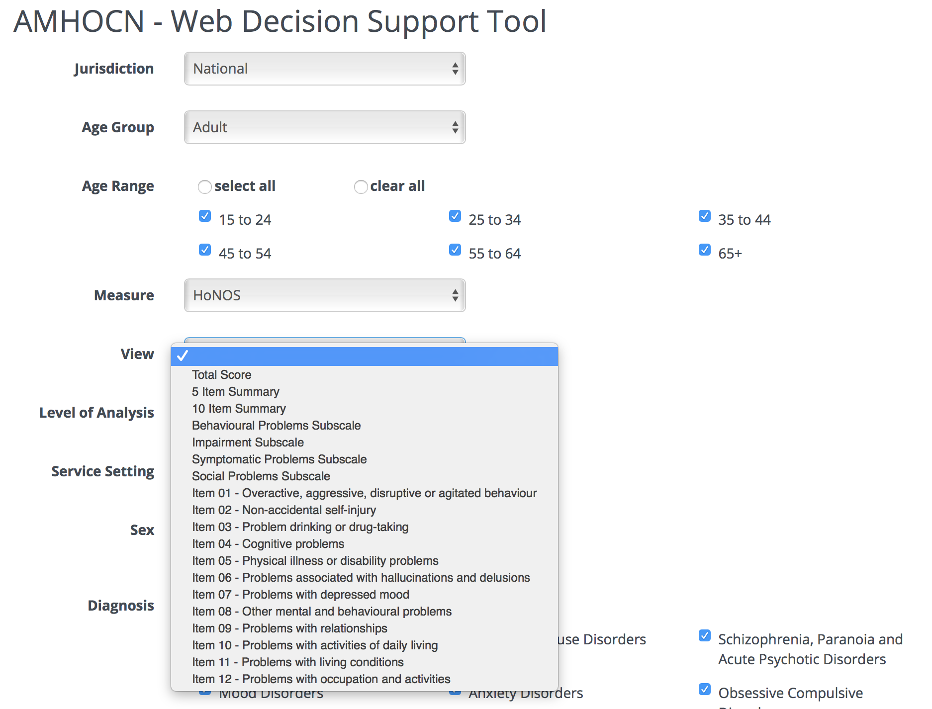 An example of the WDST just prior to View selection