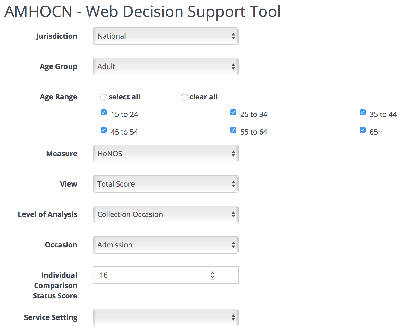 WDST with Level of Analysis options selected